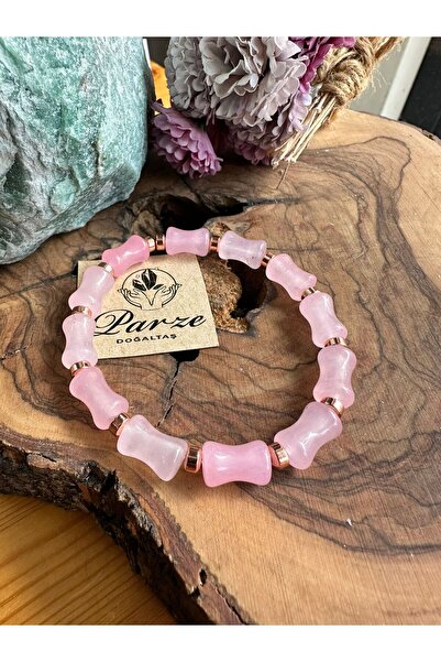 parze doğaltaş Capsule Cut Natural Stone Pink Quartz Bracelet