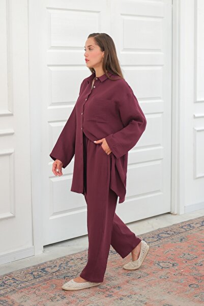 QANU Muslin Trouser Suit Burgundy
