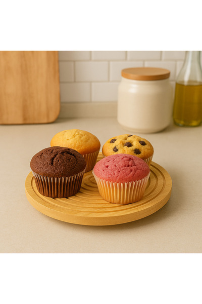 ERKUGO Bamboo Decorative Round Presentation Plate, 360 Degree Rotatable Serving Plate, (28 X 28 cm)