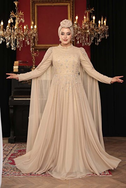 N.S NEVA STYLE - Rochie de seară din nurcă cu pelerină cu detalii cu margele ...