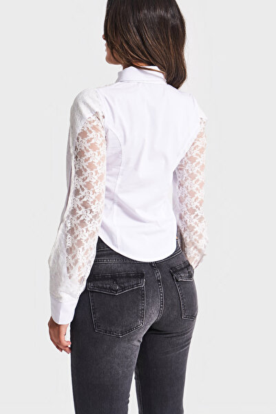 its basic Women's White Color Lace and Tie Detailed Special Design Shirt