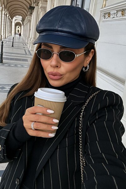 Goldmine Kadın Hakiki Deri Kasket Şapka Lacivert