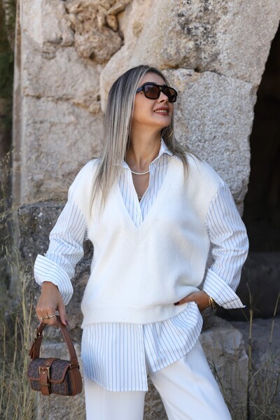 bytugcekaya Екрю Стандартний розмір Светр Детально смугаста сорочка