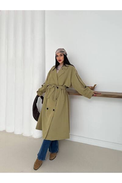 Bella Breeze Kadın Kuşaklı Düğmeli Oversize Trençkot