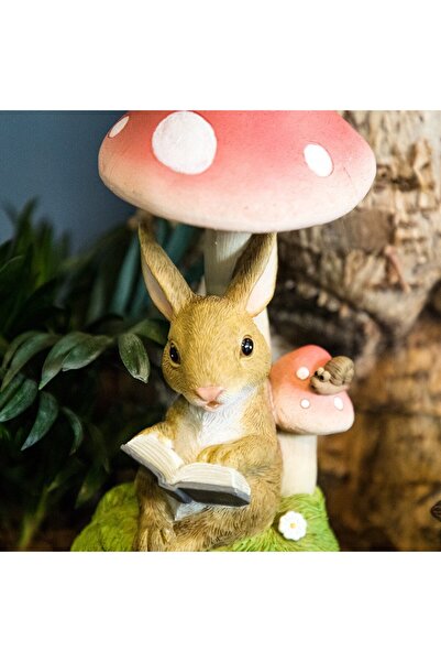 Flippy Garden Decoration - Solar LED Mushroom with Reading Bunny, 19.5x9.5x9.5 cm, Light Brown