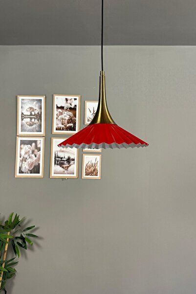 Bamyum Avilla Kırmızı Tekli Metal Avize Eskitme Külah Başlık Rustik Cafe Mutf...