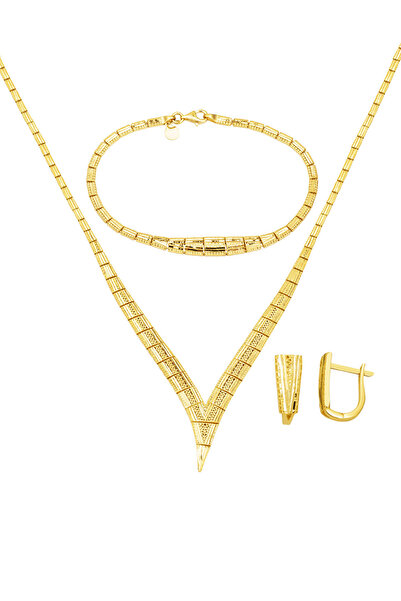 Bilezikci Taşsız Suyolu Tasarım 14 Ayar Altın Takı Seti