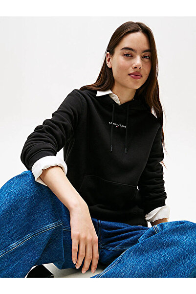 Tommy Hilfiger Tjw Normal Cut Linear Hooded Women's Black Sweater Dw0Dw21963Bds