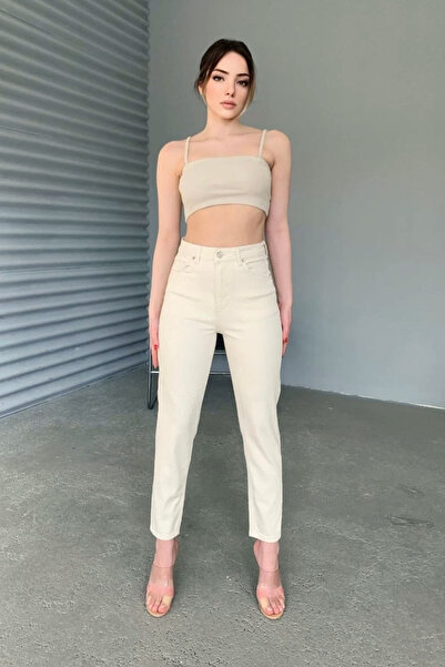 Geppetto A10404851 Trend Pamella Μπεζ ψηλόμεσο τζιν παντελόνι με μοντέρνα εφαρμογή