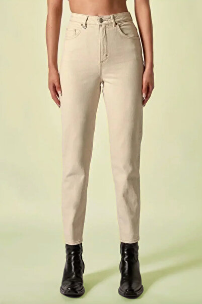 Geppetto A1110510154 Γυναικείο μπεζ ψηλόμεσο τζιν μομ από λύκρα