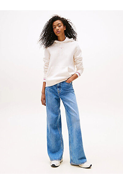 Tommy Hilfiger Tjw Regular Cut Linear Hooded Women's White Sweatshirt Dw0Dw21963Ybh