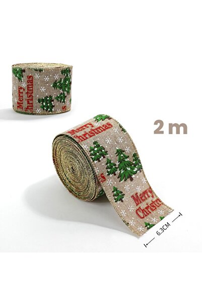 Flippy Christmas Ribbon, Merry Christmas Trees Print, 200 x 6.3 cm, Khaki/Green/Red