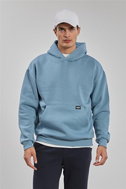 BARRELS AND OIL Kapüşonlu Kanguru Cepli Erkek Sweatshirt - S.Blue