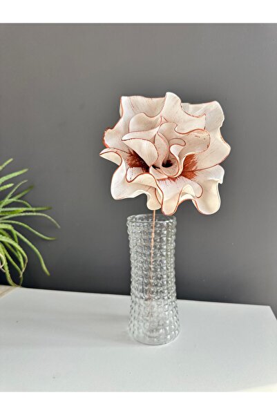 Luvienn El Yapımı Dekoratif Büyük Boy Beyaz Bakır Kırcıllı Yapay Manolya-Vazo...