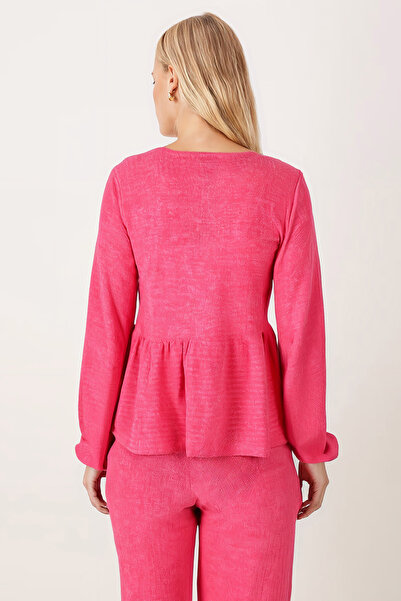 armonika Women's Fuchsia V-Neck Soft Textured Tie-Front Lycra Two-Piece Set with Pants Arm-26K001002