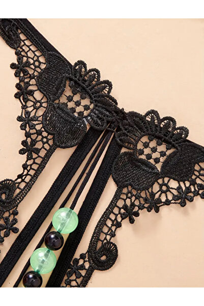 G&H UNDERWEAR Siyah Gece Parlayan İncili String