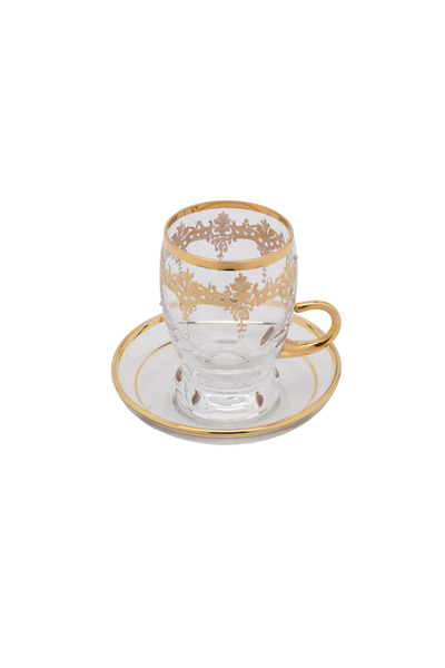 SQUALO Turkish tea cup set - 6 pieces with golden engravings and saucers