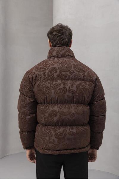 Valiberta Ανδρικό παλτό με ψηλό γιακά με έθνικ σχέδιο Harjo - Καφέ