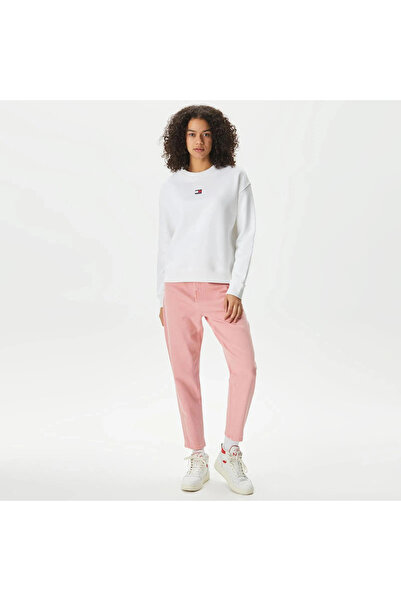 Tommy Hilfiger Tjw Emblem Box Cut Crew Neck Women's White Sweater Dw0Dw17325Ybh