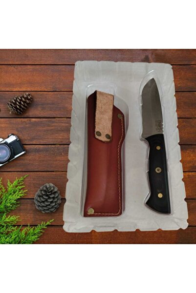 BOSS Paslanmaz Çelik Kamp Bıcağı, Deri Kılıflı Outdoor Kamp Bilenebilir Bıçak