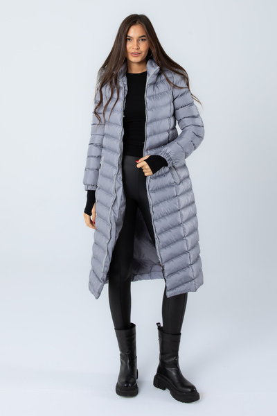 Space Fashion Women's Metallic Gray Long Puffer Jacket