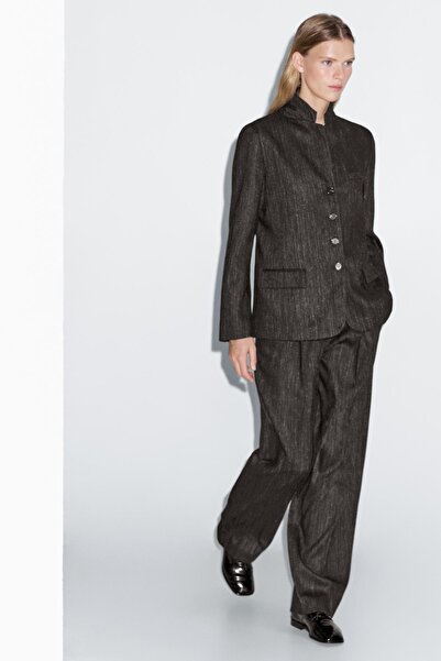 Massimo Dutti Kontrast iplikli yün karışımlı blazer