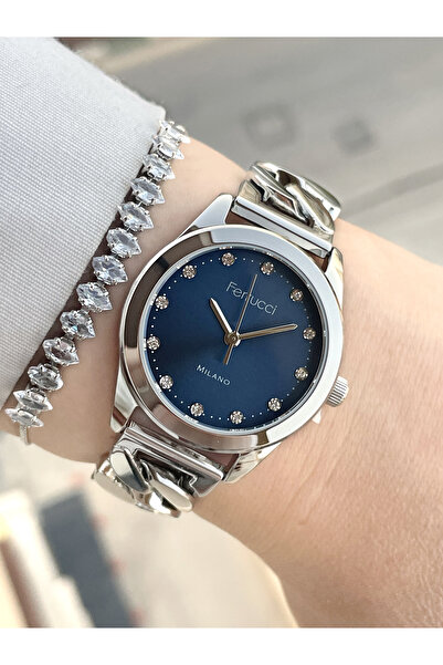 Ferrucci Zincir Kordon Kadranı Mavi Kadın Kol Saati Ve Bileklik