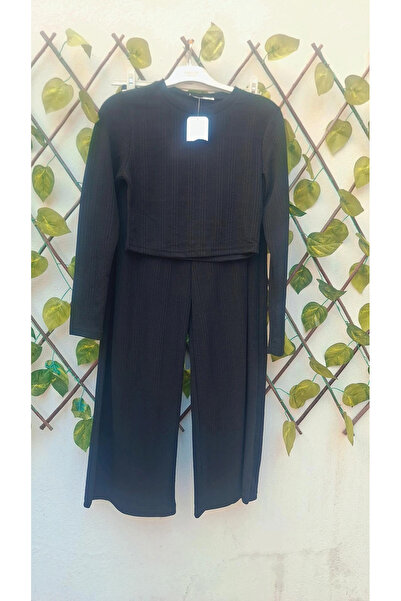 MODA Μαύρο τοπ καμιζόλας με φαρδιά μπατζάκια και σετ καμιζόλας με φαρδιά μπατ...