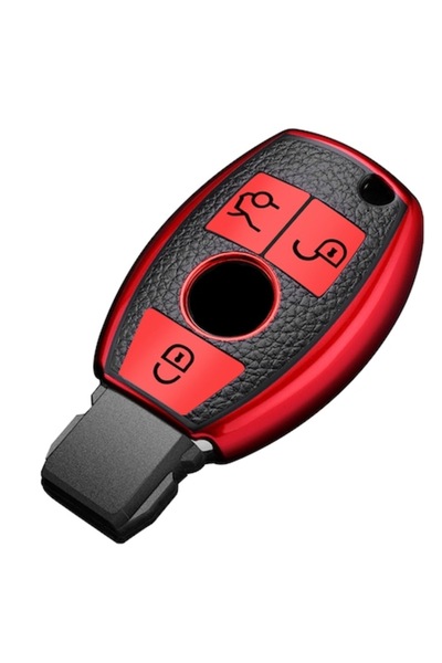 OEM Carcasă roșie cu inserții din piele pentru cheia Mercedes Benz A B C E S ...