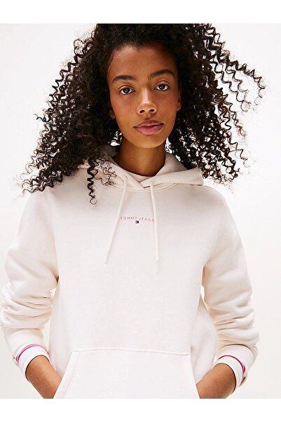 Tommy Hilfiger Tjw Regular Cut Linear Hooded Women's White Sweatshirt Dw0Dw21963Ybh