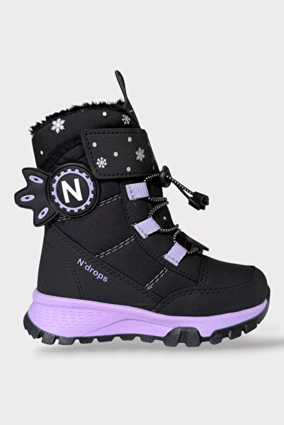 Liger Дівчачі водовідштовхувальні черевики на липучках з шнурівками та хутром, чорні - лілові