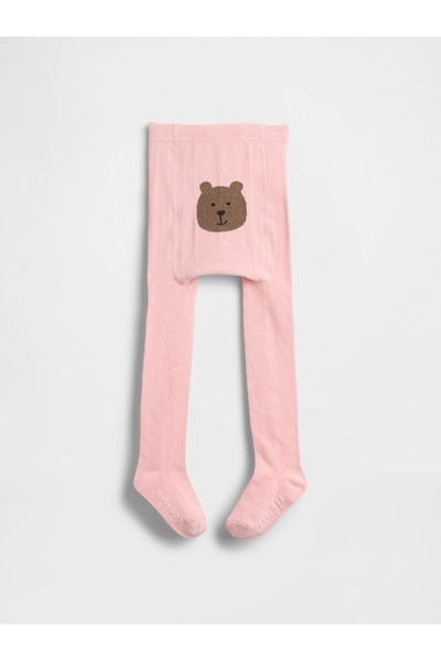GAP Bebek Pembe Pointelle Bear Baskılı Külotlu Çorap