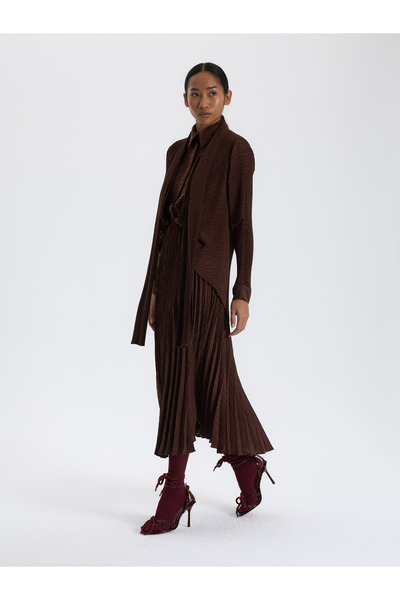 BAQA Kahverengi Pileli Elbise