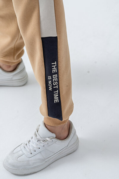 AHENGİM Boy's the Best Time Is Now Printed 3 Thread Thick Winter Tracksuit Set Ak4230