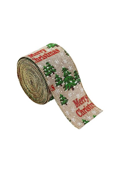 Flippy Christmas Ribbon, Merry Christmas Trees Print, 200 x 6.3 cm, Khaki/Green/Red