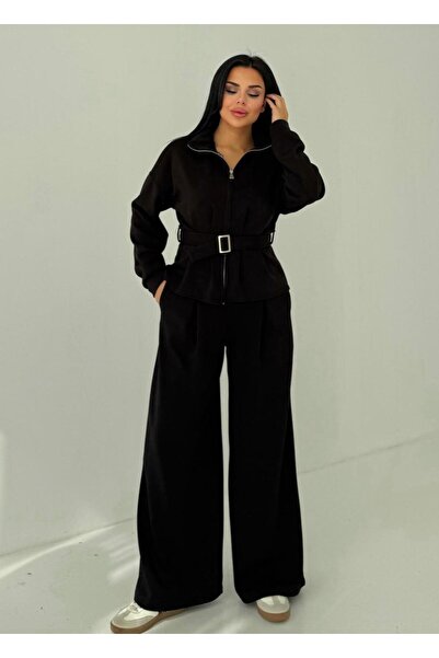 EGZOTİK ASORTİK Belted Suit with Pleated Detail on the Front