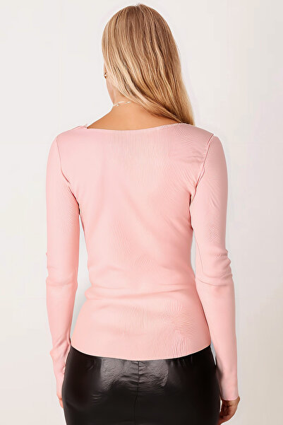 armonika Women's Powder Square Neck Lycra Knitwear Blouse Arm-26K069002