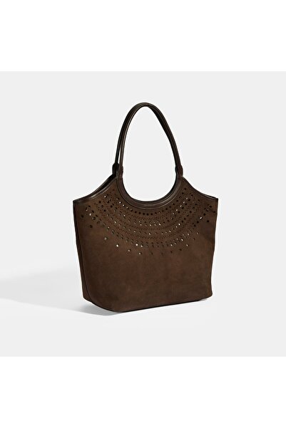 Desa Women's Brown Perforated Suede Shoulder Bag