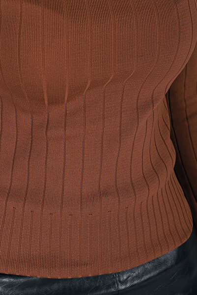 armonika Γυναικεία καφέ τετράγωνη λαιμόκοψη πλεκτή μπλούζα Lycra ARM-25K069006