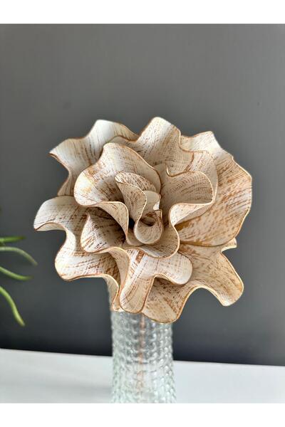 Luvienn Handmade Decorative Large Size Ecru Gold Crumpled Artificial Magnolia-Vase Flower