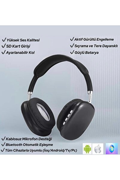 TEKNO Kablosuz Bluetooth Kulaklık | iOS Android Uyumlu | Yüksek Ses Kalitesi | Mikrofonlu Stereo Kulaklık