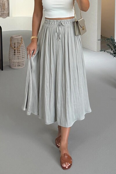 Suziş Crinkle Model Midi Length Skirt with Elastic Waist 4S2947