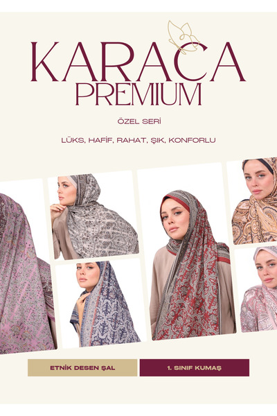 Karaca Premium Lux Original Ethnic Pattern Shawl (Voile Silk, 1St Grade) Classy, Lightweight, Comfortable, Stylish, Islamic Clothing)