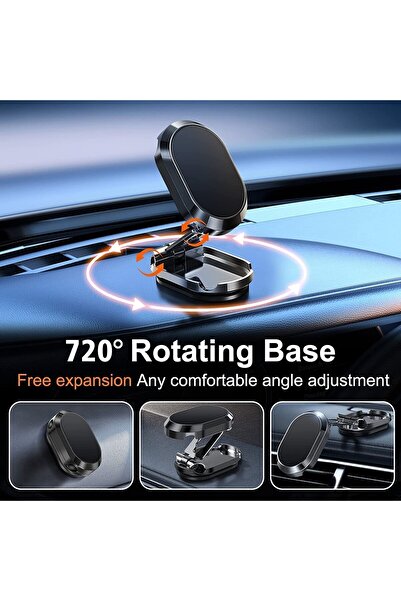 Flippy multifunctional magnetic car mount, universal, compatible with all mobile device sizes, black