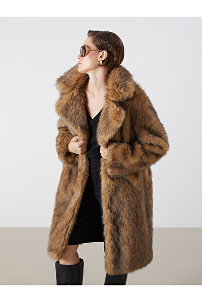 LC Waikiki Brown Jacket Collar Women's Fur Coat