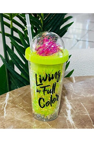 MutfakMarket Cup with Straw, Water Bottle, Cute Drinking Bowl, 450 Ml, Double Layered with Tassles