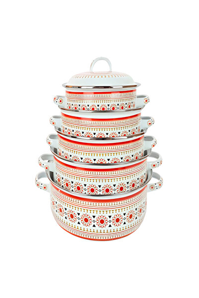 Teno Set de 5 oale emailate, cu capace incluse, durabile, pentru fierbere/coa...