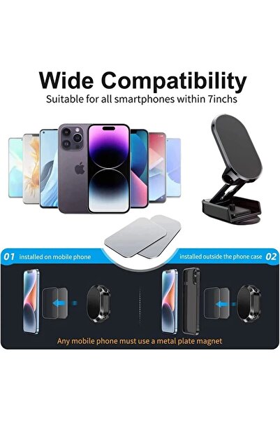 Flippy multifunctional magnetic car mount, universal, compatible with all mobile device sizes, black