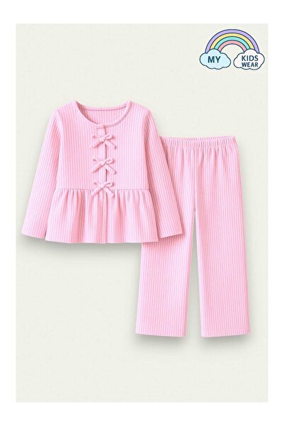 LC Waikiki Kız Çocuk Çizgili Fırfırlı Pijama 5-16 Yaş 12047