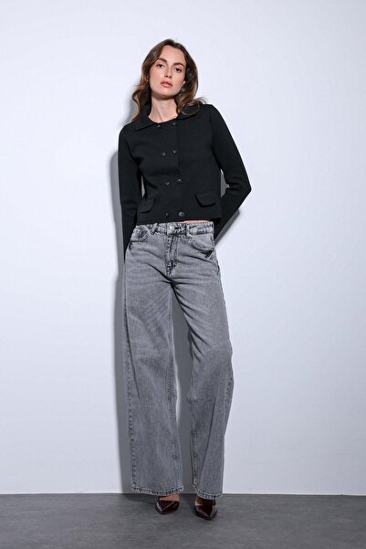 Antioch Black Double-Breasted Closure Women's Knitwear Cardigan